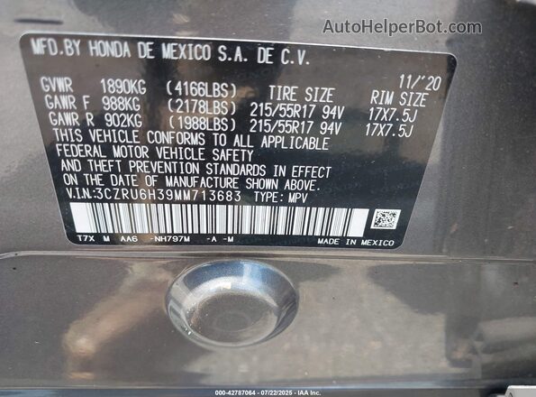 3CZRU6H39MM713683 2021 HONDA HR-V Gray Engine compartment view