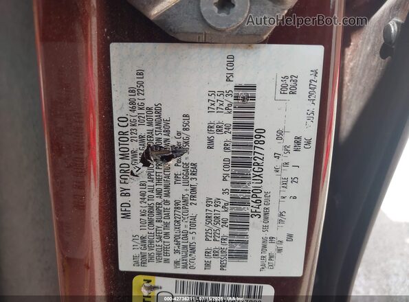 3FA6P0LUXGR277890 2016 FORD FUSION HYBRID Maroon Widok komory silnika