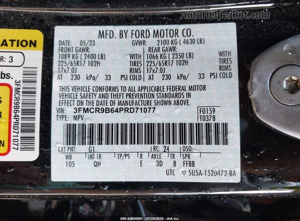 3FMCR9B64PRD71077 2023 FORD BRONCO SPORT Black Widok komory silnika