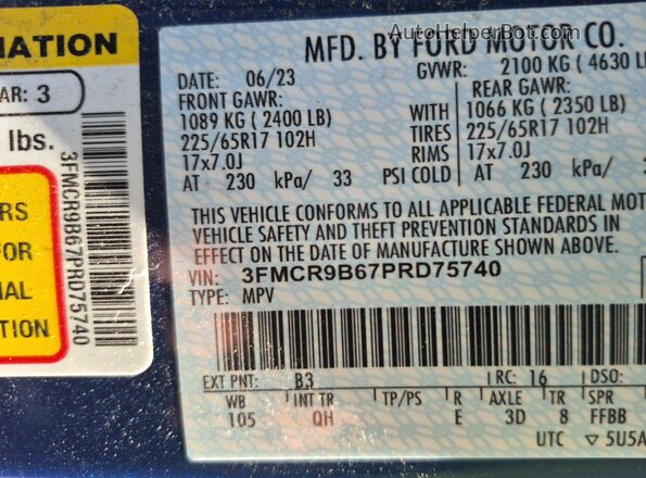 3FMCR9B67PRD75740 2023 FORD BRONCO SPORT  