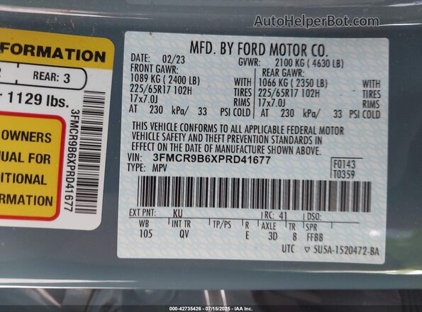 3FMCR9B6XPRD41677 2023 FORD BRONCO SPORT Blue 