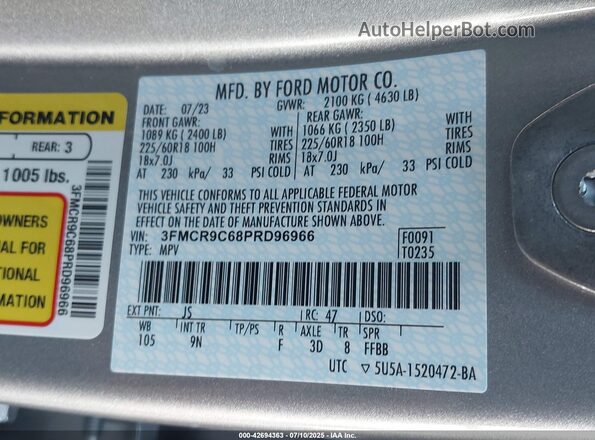 3FMCR9C68PRD96966 2023 FORD BRONCO SPORT Gray Vista del compartimento del motor