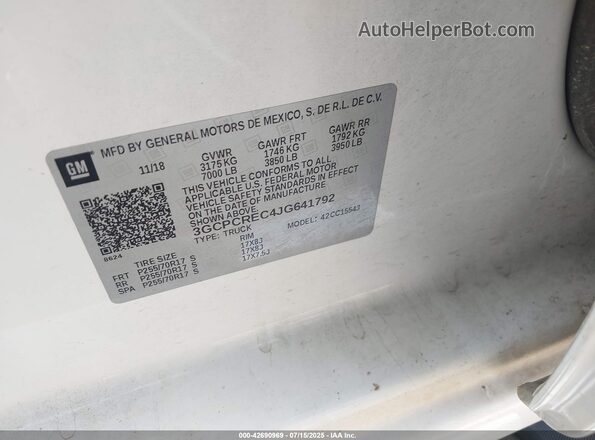 3GCPCREC4JG641792 2018 CHEVROLET SILVERADO White Widok komory silnika