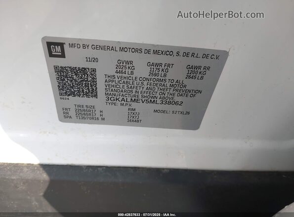 3GKALMEV5ML338062 2021 GMC TERRAIN White Engine compartment view