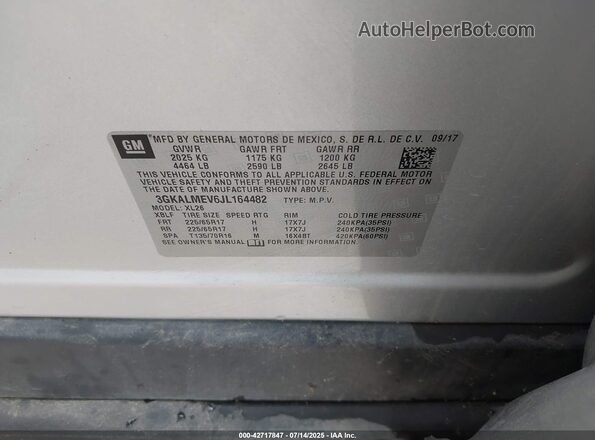 3GKALMEV6JL164482 2018 GMC TERRAIN Серебряный Вид подкапотного пространства