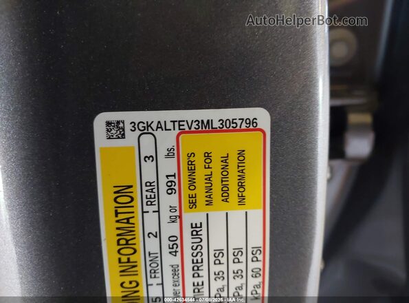 3GKALTEV3ML305796 2021 GMC TERRAIN Gray Вид підкапотного простору