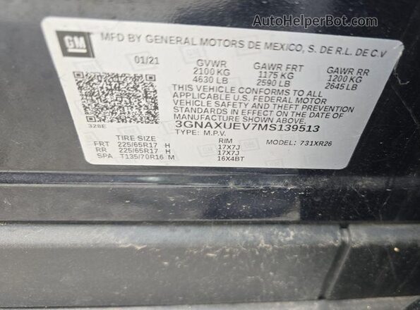 3GNAXUEV7MS139513 2021 CHEVROLET EQUINOX  Вид щитка приладів