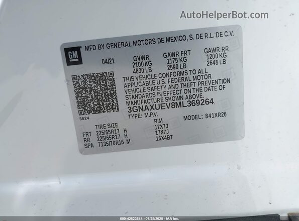3GNAXUEV8ML369264 2021 CHEVROLET EQUINOX White Շարժիչի բաժամունքի տեսք