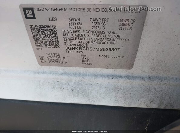 3GNKBCRS7MS526897 2021 CHEVROLET BLAZER White Շարժիչի բաժամունքի տեսք