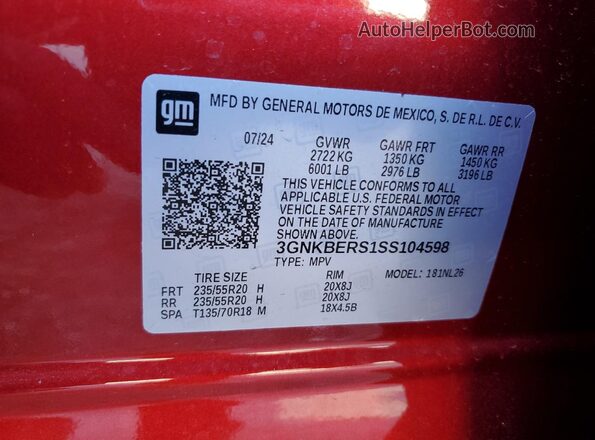 3GNKBERS1SS104598 2025 CHEVROLET BLAZER Красный Панорамный вид салона 360°