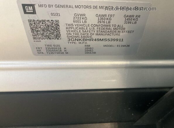 3GNKBHR49MS539911 2021 CHEVROLET BLAZER  Vista de los asientos traseros
