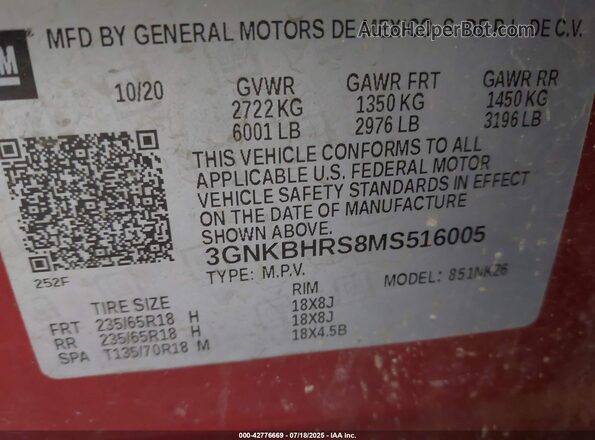 3GNKBHRS8MS516005 2021 CHEVROLET BLAZER Красный Вид подкапотного пространства