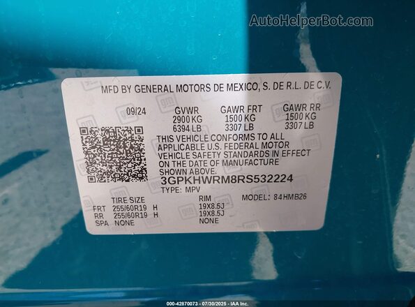 3GPKHWRM8RS532224 2024 HONDA PROLOGUE Blue ძრავის განყოფილების ხედი