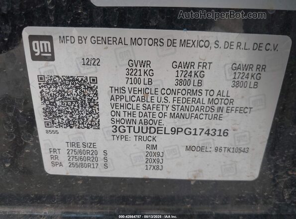 3GTUUDEL9PG174316 2023 GMC SIERRA Black 