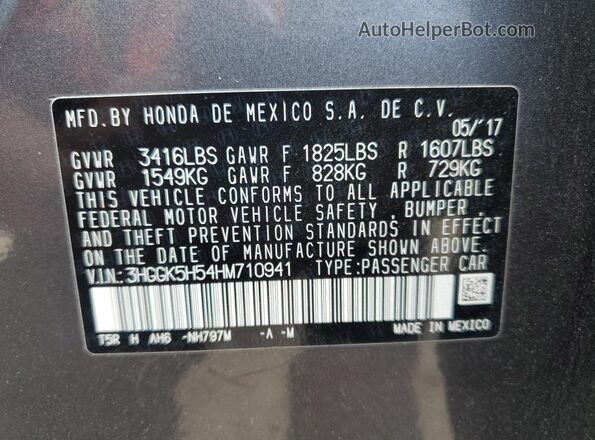 3HGGK5H54HM710941 2017 HONDA FIT Угольный 