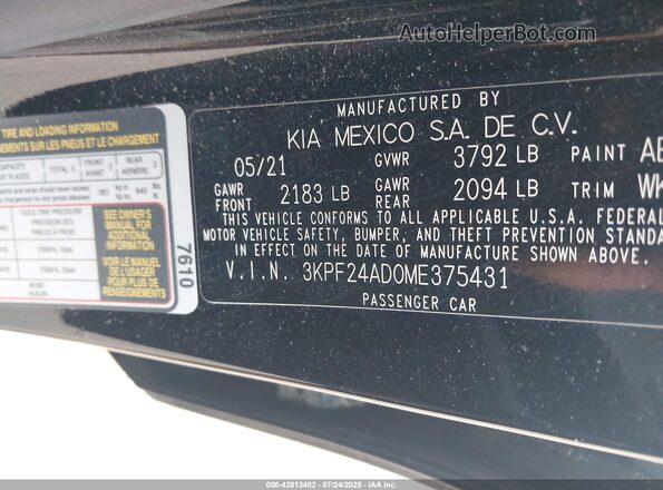 3KPF24AD0ME375431 2021 KIA FORTE Black Շարժիչի բաժամունքի տեսք