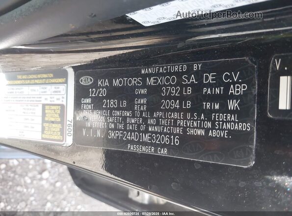 3KPF24AD1ME320616 2021 KIA FORTE Black Շարժիչի բաժամունքի տեսք