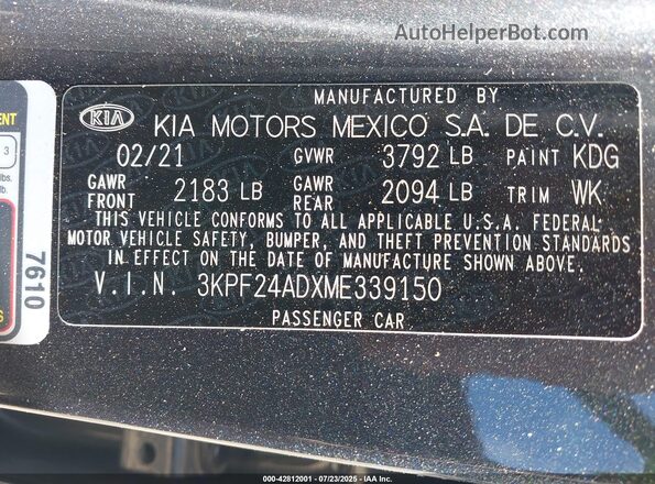 3KPF24ADXME339150 2021 KIA FORTE Gray Engine compartment view