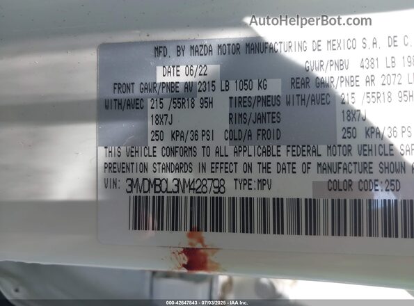 3MVDMBCL3NM428798 2022 MAZDA CX-30 White 