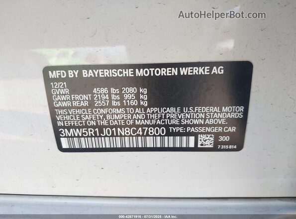 3MW5R1J01N8C47800 2022 BMW 3 SERIES White Vista del compartimento del motor