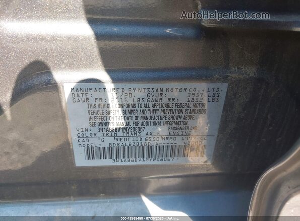 3N1AB8BV1MY208067 2021 NISSAN SENTRA Gray Widok komory silnika