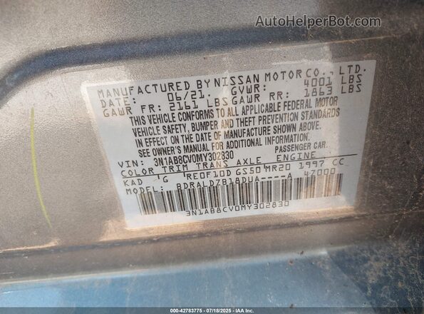 3N1AB8CV0MY302830 2021 NISSAN SENTRA Gray Engine compartment view