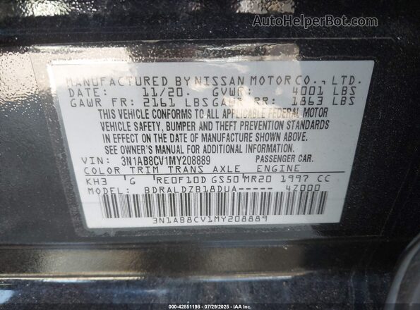 3N1AB8CV1MY208889 2021 NISSAN SENTRA Black Engine compartment view