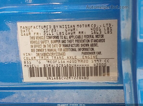 3N1AB8CV2RY228480 2024 NISSAN SENTRA Blue Շարժիչի բաժամունքի տեսք