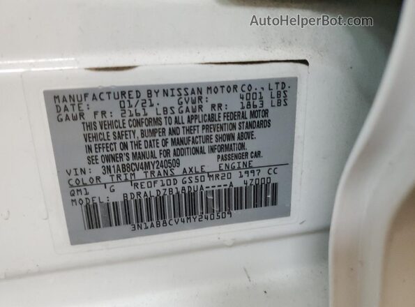 3N1AB8CV4MY240509 2021 NISSAN SENTRA White Vista de la etiqueta del VIN