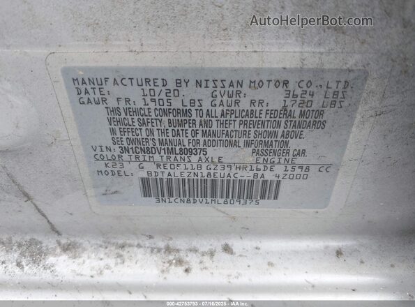 3N1CN8DV1ML809375 2021 NISSAN VERSA Silver 