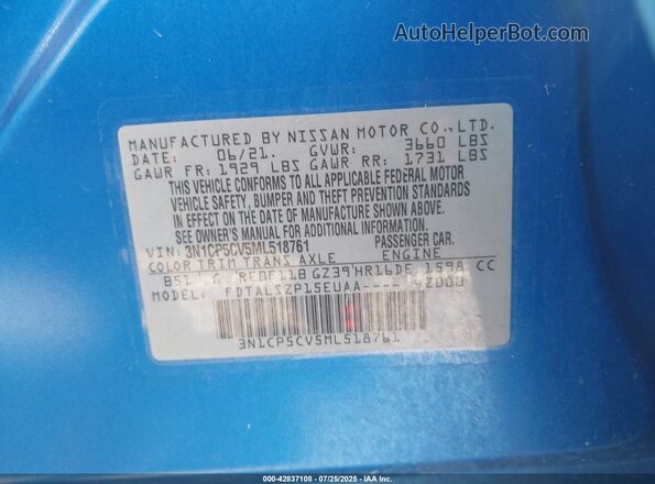 3N1CP5CV5ML518761 2021 NISSAN KICKS Blue Engine compartment view