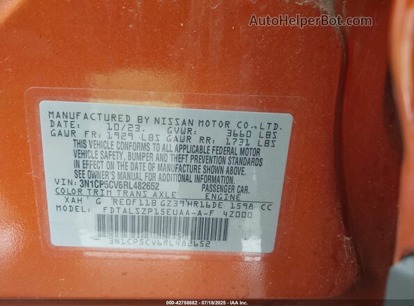 3N1CP5CV6RL482652 2024 NISSAN KICKS Orange 