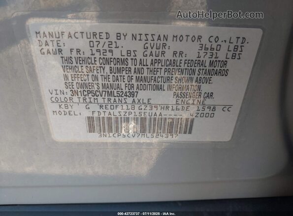 3N1CP5CV7ML524397 2021 NISSAN KICKS Gray Widok komory silnika