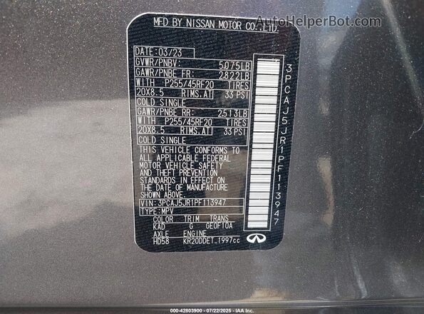 3PCAJ5JR1PF113947 2023 INFINITI QX55 Gray 