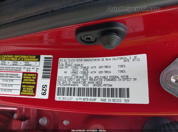 3TMCZ5AN9MM440876 2021 TOYOTA TACOMA Red Вид підкапотного простору