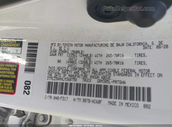 3TMCZ5ANXLM360758 2020 TOYOTA TACOMA White Engine compartment view
