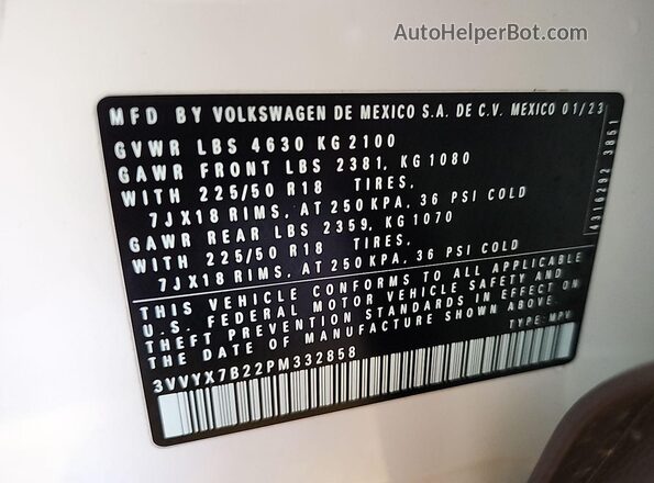 3VVYX7B22PM332858 2023 VOLKSWAGEN TAOS  