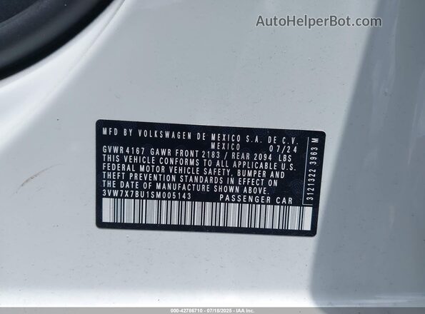 3VW7X7BU1SM005143 2025 VOLKSWAGEN JETTA White Widok komory silnika