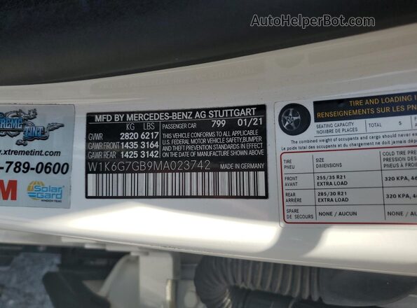 W1K6G7GB9MA023742 2021 MERCEDES-BENZ S Белый 