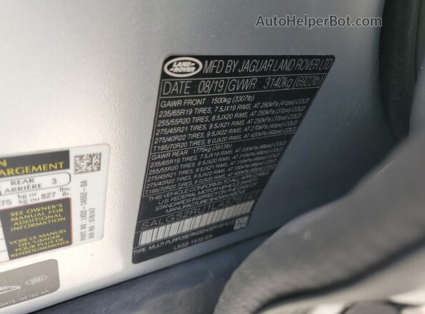 SALGS2RU1LA576147 2020 LAND ROVER RANGE ROVER Silver Widok wnętrza 360 stopni