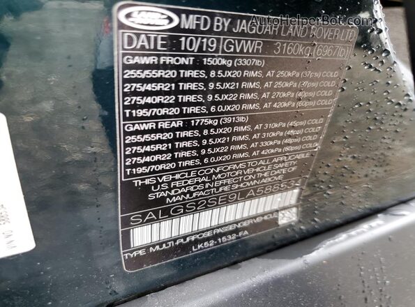 SALGS2SE9LA588534 2020 LAND ROVER RANGE ROVER Зеленый Панорамный вид салона 360°
