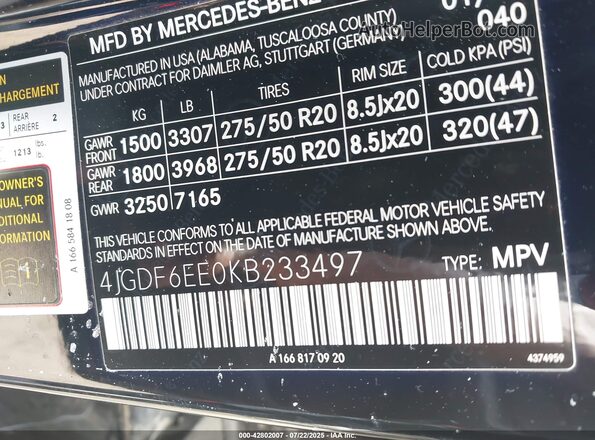4JGDF6EE0KB233497 2019 MERCEDES-BENZ GLS Black Vista del compartimento del motor