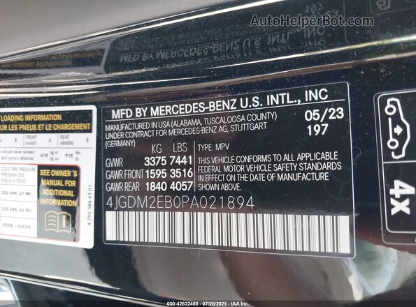 4JGDM2EB0PA021894 2023 MERCEDES-BENZ EQS 450 SUV Black Vista del compartimento del motor