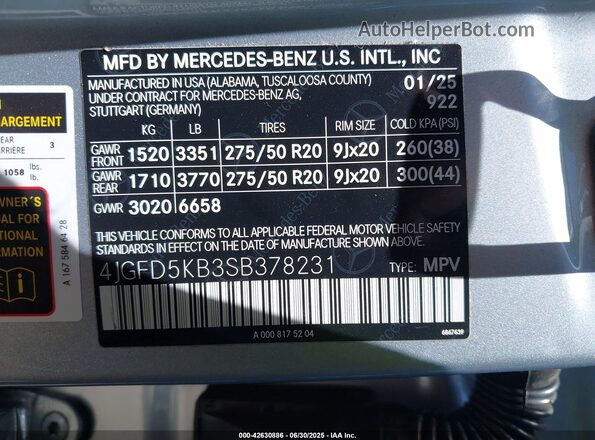 4JGFD5KB3SB378231 2025 MERCEDES-BENZ GLE 450 COUPE Серебряный 