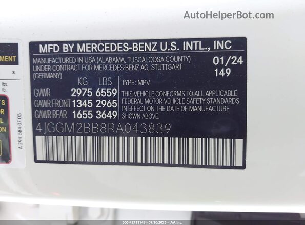 4JGGM2BB8RA043839 2024 MERCEDES-BENZ EQE 350+ SUV White Widok komory silnika