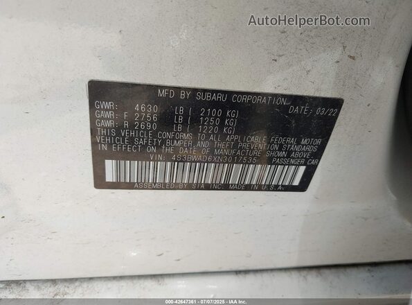 4S3BWAD6XN3017535 2022 SUBARU LEGACY White Engine compartment view