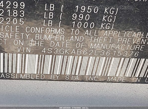 4S3GKAB62L3615376 2020 SUBARU IMPREZA Silver ძრავის განყოფილების ხედი