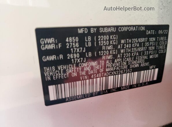 4S4BTADCXN3267352 2022 SUBARU OUTBACK  