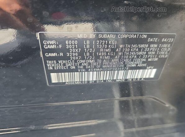 4S4WMASDXP3436878 2023 SUBARU ASCENT  Передняя левая четверть
