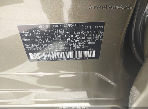 4S4WMAUD7R3419469 2024 SUBARU ASCENT Green 